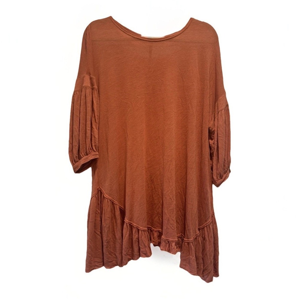 Free People Beach Palm Tunic Boho Linen Mini Dress Ruffle Babydoll Terracotta XS